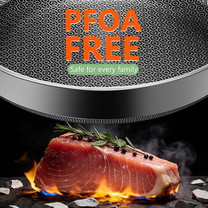Non Stick Frying Pans, 8-inch Hybrid Frying Pans Nonstick Stainless Steel Skillets, Dishwasher & Oven-Safe, Stay-Cool Handle, PFOA Free Cookware, Compatible with All Cooktops - Image 8