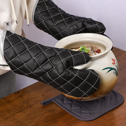 ARCLIBER Oven Mitts Heat Fire Resistant Oven Mitts 425 ° F, Quilted Terry Cloth Cotton Soft Lining Oven Gloves, Extra Long Kitchen Mittens for Cooking Baking - Image 5