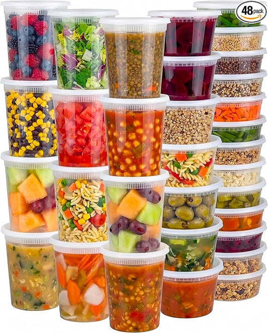 JoyServe 48 Sets Deli Containers with Lids – 8oz, 16oz & 32oz – Leak Proof, Microwaveable, Dishwasher & Freezer Safe – Plastic Food Storage & Soup Containers by JoyServe