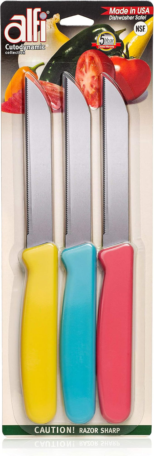 Alfi All-Purpose Knives Aerospace Precision Pointed Tip - Home And Kitchen Supplies - Serrated Steak Knives Set | Made in USA (Pastel Multi-Color) by ALFI