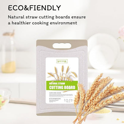 Cutting Board for Kitchen, Wheat Straw Fiber Cutting Board, Dish Washer Safe, w/Juice Grooves for Meat, Veggies,Easy Grip Handle, Non-slip Surface,Eco-friendly,Serveware Accessories 2 PCAK