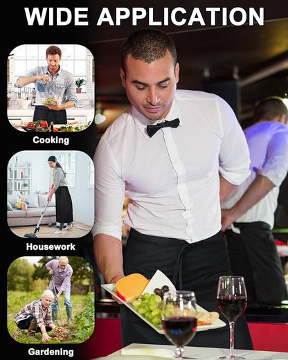 Xtinmee 4 Pcs Bistro Aprons 2 Pockets 32 Inch Waterproof Half Waist Black Bistro Apron with Long Waist Ties for Server Chef Waiter Waitress Bartender