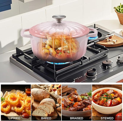 Enameled Cast Iron Dutch Oven Pot with Lid, 3 QT Dutch Oven for Bread Baking, Heavy Duty Cast Iron Pot for Braising, Cook, Bake, Oven Safe across All Cooktops (Pink,3 QT)