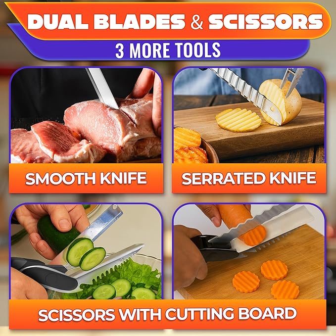 Cutting Board Scissors for Food – 7-in-1 Kitchen Food Scissors with Ribbed & Flat Blades for Easy Meat, Fruits & Veggies Cutting and Decorative Slicing – Easy To Clean Kitchen Shears With Safety Lock - Image 6