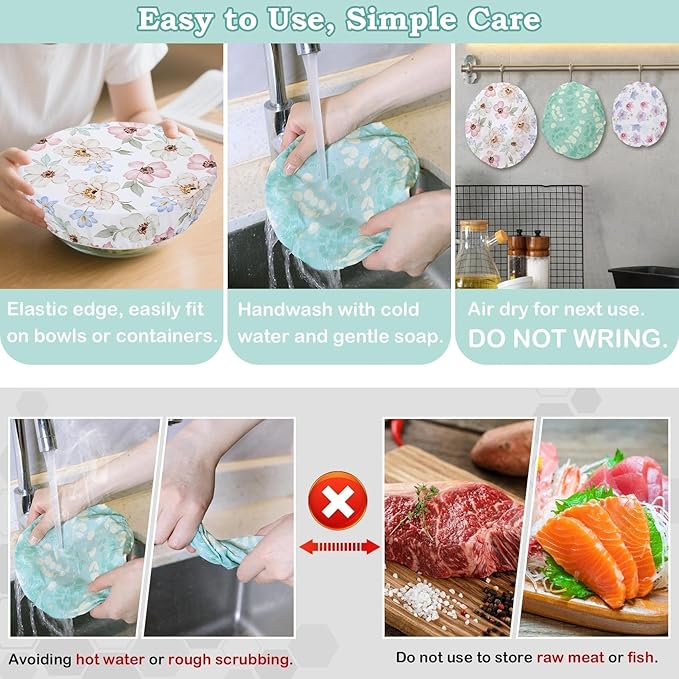 5-Size Reusable Beeswax Bowl Covers for Bread Proofing, Cotton Cloth Flexible Beeswax Wraps for Sourdough Bread Cover and Food Storage - Image 6