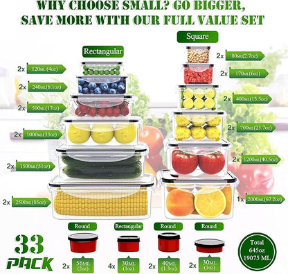 RockBerry 66 Pcs Large Food Storage Containers with Lids Airtight-Total 19075ML Stackable Kitchen Bowls Set(31 Containers,31 Lids) 2500ML to Small Box-BPA Free Leak proof Plastic Boxes-Microwave safe - Image 2