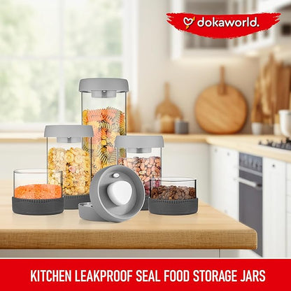 Glass Canisters Set - Kitchen Leakproof Seal Food Storage Jars - Coffee Bean Container - Pack of 5 Glass Canisters With Vacuum Airtight Lids for Cereal, Pet Treats, Nuts, Candy - Image 7