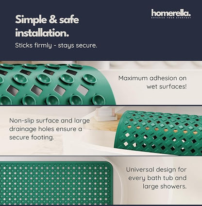 Bathtub Mat Non Slip 35x16 - homerella® Bath Mat Incl. Hooks for Drying, Extra Long, 100% BPA Free, Shower Mat Non Slip Anti Mold, Machine Washable, Shower Mats for Inside Shower Mildew Resistant