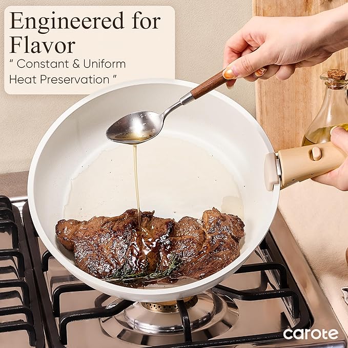 CAROTE 33pcs Pots and Pans Non Stick, Cookware Sets Detachable Handle, Induction Kitchen Pots and Pans, NonStick Cooking Set, Oven/Dishwasher/Fridge Safe, Space Saving - Image 7