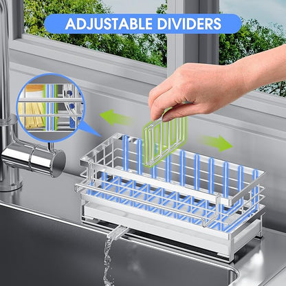 Kitchen Sink Sponge Holder - Self-Draining, Detachable Dish Cloth Holder, Rustproof Kitchen Countertop Organizer (Stainless Steel) - Image 5