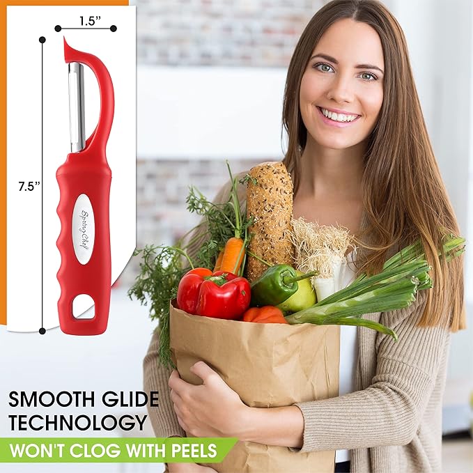 Spring Chef Professional Red Swivel Vegetable Peeler for Kitchen, Stainless Steel Potato Peelers with Soft Grip Handle, Perfect for Peeling Apple, Veggie, Fruit, Carrot, Dishwasher Safe - Set of 2 - Image 3