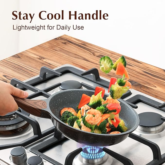 SENSARTE Nonstick Frying Pan Skillet with Lid, Omelet Pan with Cover, Healthy Egg Pan Chef's Pan, Kitchen Cooking Pan, PFOA Free (8inch + Glass Lid) - Image 4