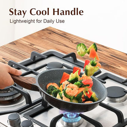 SENSARTE Nonstick Frying Pan Skillet with Lid, Omelet Pan with Cover, Healthy Egg Pan Chef's Pan, Kitchen Cooking Pan, PFOA Free (8inch + Glass Lid) - Image 4