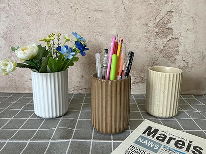 TOPYOKK Stoneware Coffee Bar Utensil Holder Tea & Coffee Spoon & Stirrer Holder for Stir Stick Straw Teaspoon Holder Spoon Cup Small Utensil Jar Fluted Vertical Stripe (Speckled Beige) - Image 4