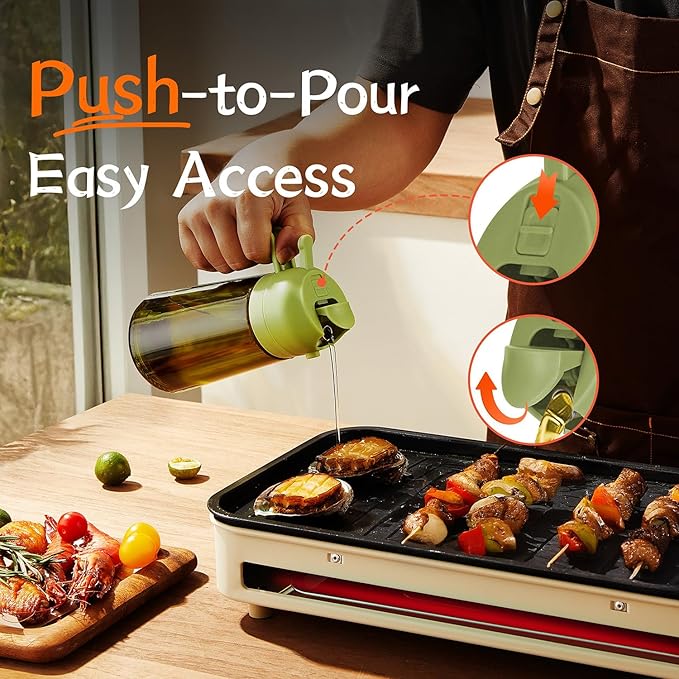 TrendPlain - 16oz Olive Oil Dispenser for Kitchen - 2 in 1 Olive Oil Dispenser and Oil Sprayer - Olive Oil Dispenser Bottle w/Stickers - Olive Oil Sprayer for Cooking 2Pcs White&Green (Light Blockage) - Image 5