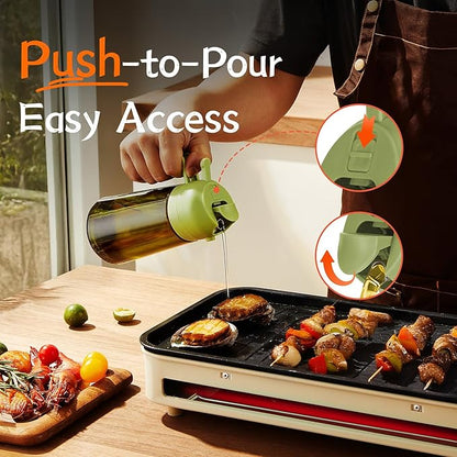 TrendPlain - 16oz Olive Oil Dispenser for Kitchen - 2 in 1 Olive Oil Dispenser and Oil Sprayer - Olive Oil Dispenser Bottle w/Stickers - Olive Oil Sprayer for Cooking 2Pcs White&Green (Light Blockage) - Image 5