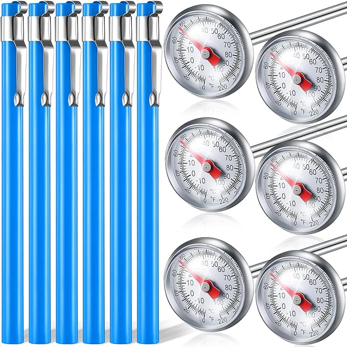Xuhal 6 Pcs Stainless Steel Kitchen Thermometer with 5 Inch Long Stem 1 Inch Dial Thermometer Milk Frothing Food for Oven Probe Meat Grill BBQ Cooking Chocolate Water(Blue) by Xuhal