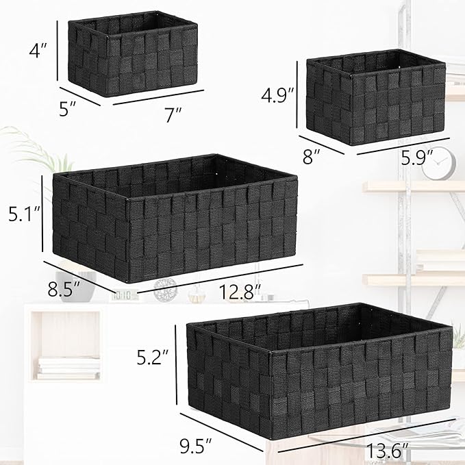Posprica Woven Storage Baskets for Organizing 6 Pack, Large&Small Storage Cube Bins Set for Bathroom, Storage Boxes Container for Drawer, Closet, Shelf, Dresser, Black - Image 4