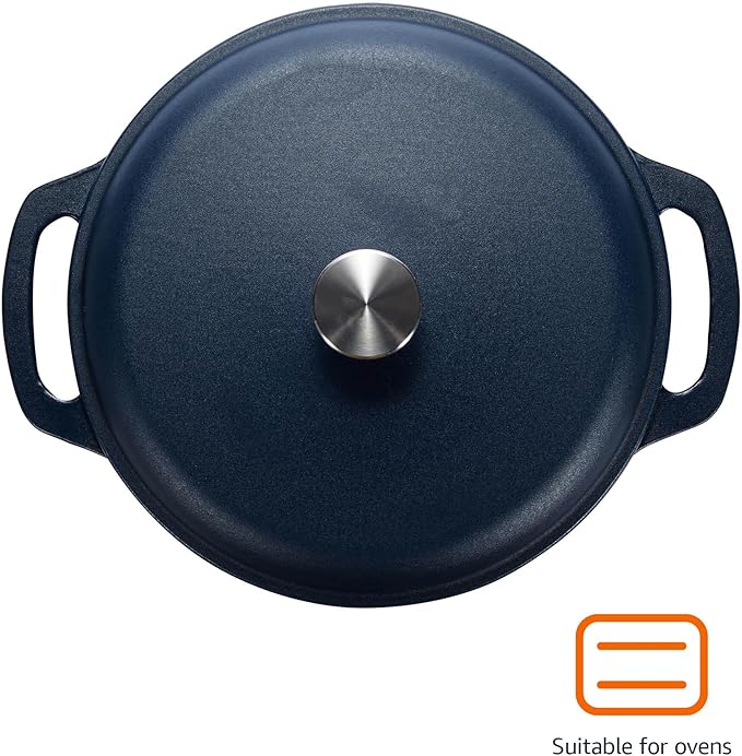 Amazon Basics Enameled Cast Iron Dutch Oven Pot with Lid, Dual Handles, Heavy-Duty, Oven Safe, Round, 6-Quart, Matte Navy - Image 2