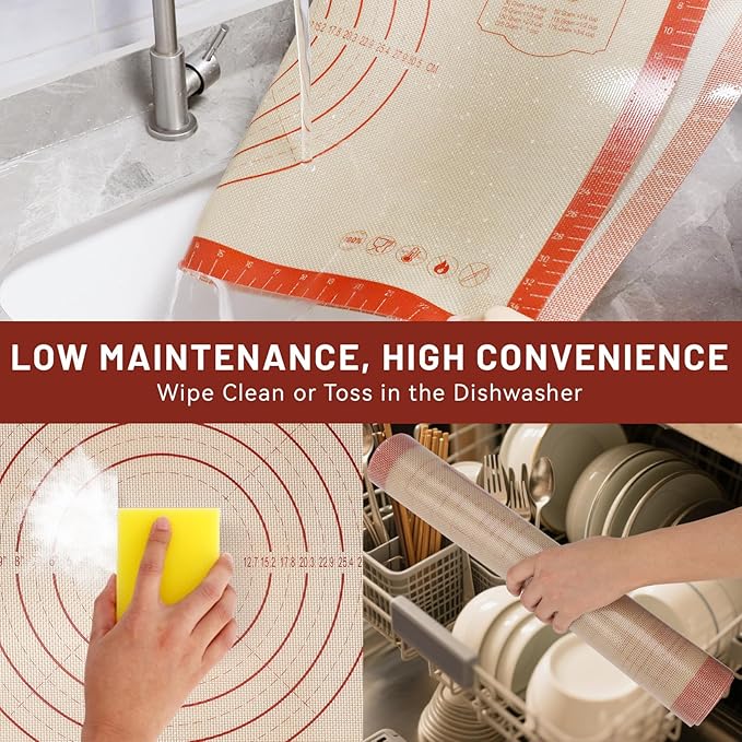 HOTEC Silicone Baking Mat - 26x16 Thickened Pastry Dough Mat with Measurement Non-Stick For Dough Rolling, Bread, Oven Liner, Kitchen Counter, Fondant/Pie Crust - Image 7