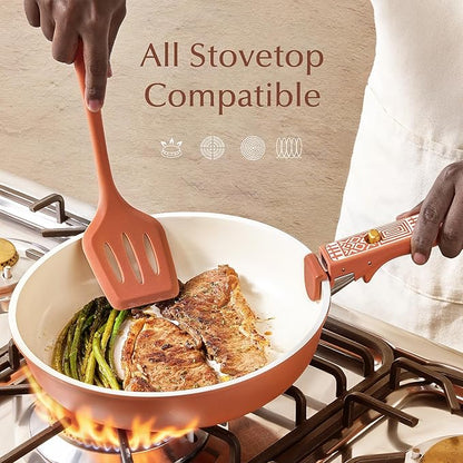 CAROTE 21-Piece Ceramic Cookware Set, Nonstick Pots and Pans Set with Detachable Handle, Non-Toxic Kitchen Cooking Set, Induction Compatible, Dishwasher & Oven Safe, Terracotta - Image 8