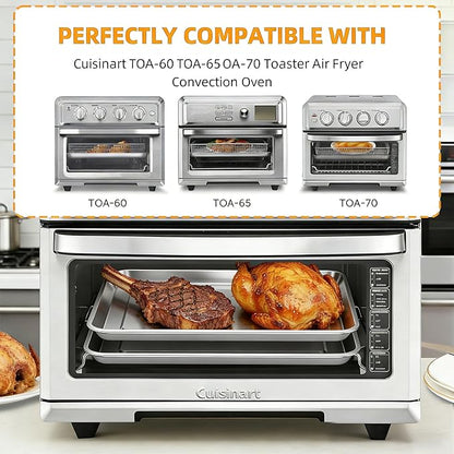 Baking Pan Stainless Steel Set of 2, 12.4"x11" Air Fryer Pan Replacement Tray for Cuisinart TOA-060 and TOA-065 TOA-70 Airfryer Toaster Oven Accessories Parts for Cooking Bread and Broiling, NonStick