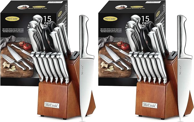 McCook® Knife Sets, German Stainless Steel Kitchen Knife Block Sets with Built-in Sharpener (Pack of 2) by McCook