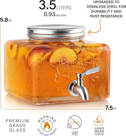 Glass Drink Dispenser for Fridge - Stainless Steel Spigot Mason Jar Dispenser with Wide Opening & Easy-Fill - Beverage Storage for Outdoor, Water, Iced Tea, Juice, Sangria & Detergent, 1 GALLON - Image 6