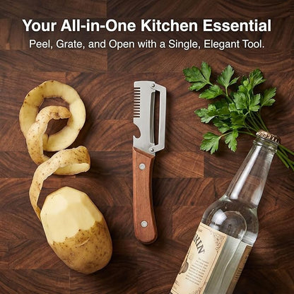 2PCS Multifunctional Vegetable Peeler, 3 in 1 Multi Functional Wooden Handle Peeler, Grater and Bottle Opener, Kitchen Gadgets for Potato, Carrot, Pumpkin, Apple - Image 6
