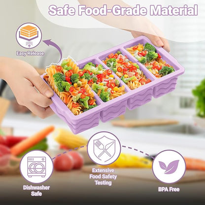 Doasuwish Silicone Freezer Tray for Soup with Lid – 1-Cup Soup Container Cube Style Ice Cube Trays for Freezer, Meal Prep & Food Storage, Freeze 250mL/125mL Portions – 2 Pack