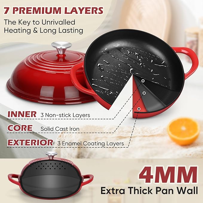 Bread Dutch Oven for Sourdough Baking (5.5 QT), Joyfair Enameled Cast Iron Dutch Oven Pot with Lid, Sourdough Bread Pan with Heavy Duty Dual Handles, Non-Stick & Even Heat, Oven-safe up to 500°F, Red - Image 2
