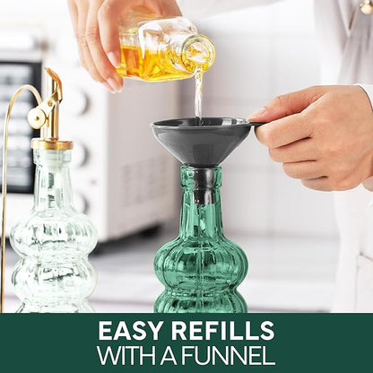 COOK WITH COLOR Glass Olive Oil Bottle Dispenser - 2 Pack- 17oz Oil and Vinegar Cruet - Olive Oil Carafe Decanter for Kitchen, Elegant Waves, Green - Image 8
