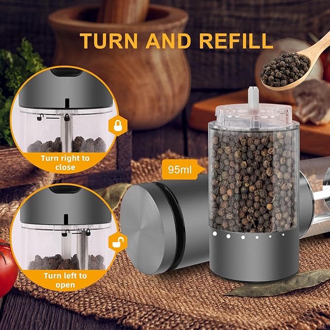 EIHO Electric Salt and Pepper Grinder Set USB Rechargeable, Upgraded External Adjustable Coarseness, Aluminum Alloy Automatic Salt and Pepper Shakers Mills with LED Light, House Warming Cooking Gifts - Image 5