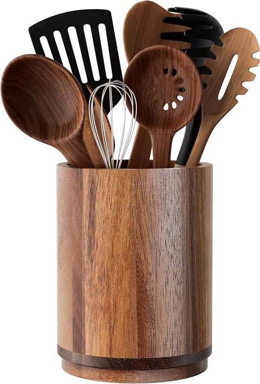 Utensil Holder, Acacia Wood Kitchen Utensil Holder for Countertop, 360°Rotating Cooking Utensil Crock for Kitchen Counter, 7.2" Large Utensil Organizer for Spatula by Segtenant