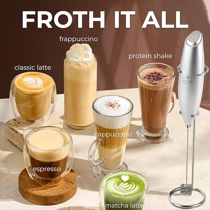 Zulay Kitchen Patented Tornado Triple Whisk Milk Frother with 4 Duracell Batteries – Handheld Foam Maker for Coffee, Lattes, Matcha & Hot Chocolate – Rich, Creamy Froth in Seconds - Bright Silver - Image 5