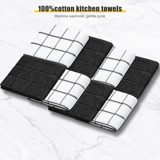 Oven Mitts Kitchen Towels Dishcloths with Pot Holders Sets 12PCS, Dish Towels Sets, Oven Gloves Pot Pads Heat Resistant 500 Degrees with Non-Slip Silicone Surface for Cooking Baking Grilling Black - Image 3