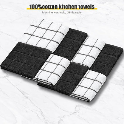 Oven Mitts Kitchen Towels Dishcloths with Pot Holders Sets 12PCS, Dish Towels Sets, Oven Gloves Pot Pads Heat Resistant 500 Degrees with Non-Slip Silicone Surface for Cooking Baking Grilling Black - Image 3