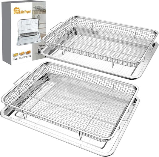 DONGULI Air Fryer Basket Oven - 2 Set Large Air Fryer Basket and Tray Stainless Steel Oven Air Fryer Rack Pan Accessories for Baking 15.4"x11.2"