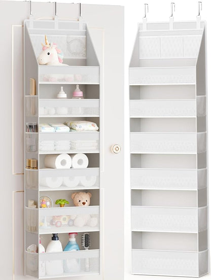 Criusia Over the Door Organizer, Heavy-Duty 6-Shelf Hanging Storage with 13 Mesh Pockets, 55lbs Capacity Behind the Door Storage for Nursery, Bathroom, Bedroom, and Dorm, White by Criusia