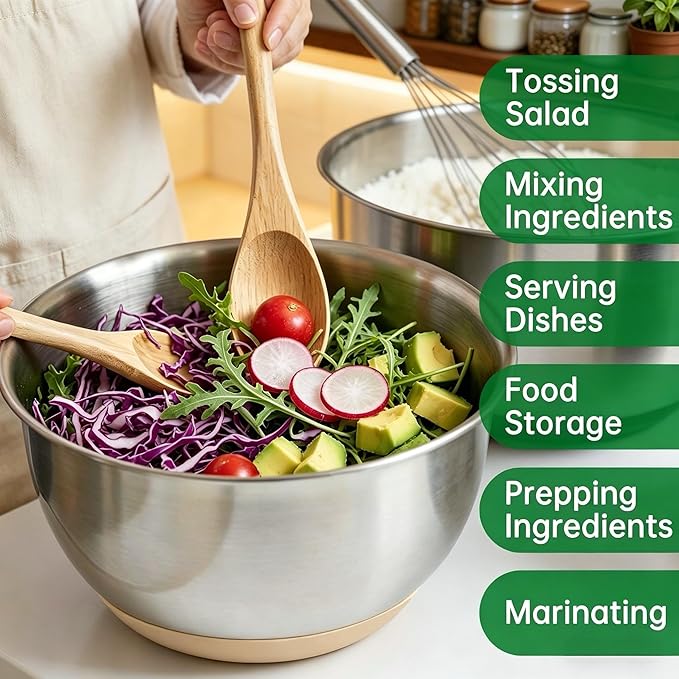 Deedro Premium Mixing Bowls with Airtight Lids Set, 22Pcs Thicker Stainless Steel Mixing Bowl Set, Large Prep Metal Bowls, Non-Slip Silicone Base Nesting Bowls for Kitchen, 1.5/2/3/4/5 QT, Khaki - Image 5