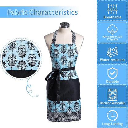 Lovely Flower Pattern Retro Aprons With Large Pockets for Women Girls Cooking Kitchen Bakery Mother's Gift