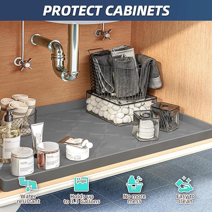 SIKADEER 19" x 19" Under Sink Mat Waterproof, Silicone Mat Kitchen Drawer Shelf and Cabinet Liner, Sink Protector for Kitchen Organizers and Storage, Boot Tray Pet Food Mats - Image 3