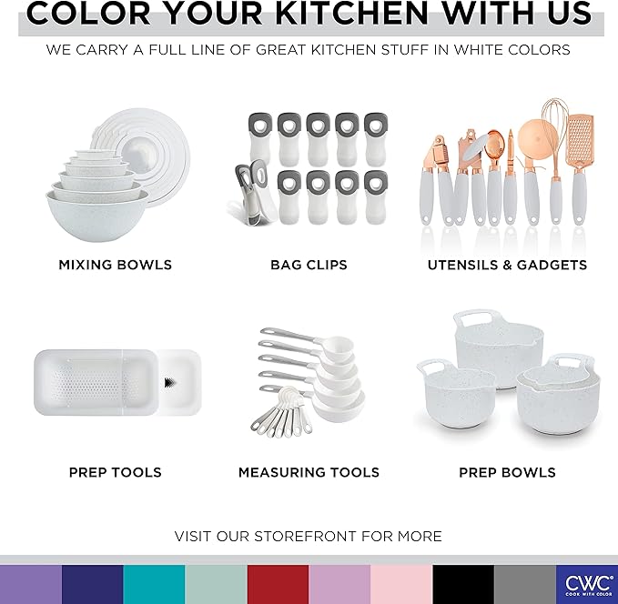 COOK WITH COLOR Prep Bowls with Lids- Wide and Deep Nesting Plastic Small Mixing Bowl Set with Lids, 8 Piece Set - Wide Bowls, Speckled White - Image 6