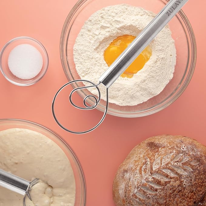 Zulay Kitchen 13-Inch Danish Dough Whisk - Stainless Steel Danish Whisk for Cooking with Single Eye Dough Hook - Traditional Dutch Whisk - Bread Whisk for Sourdough, Pizza, Pastry, Batter - 2 Pack - Image 3