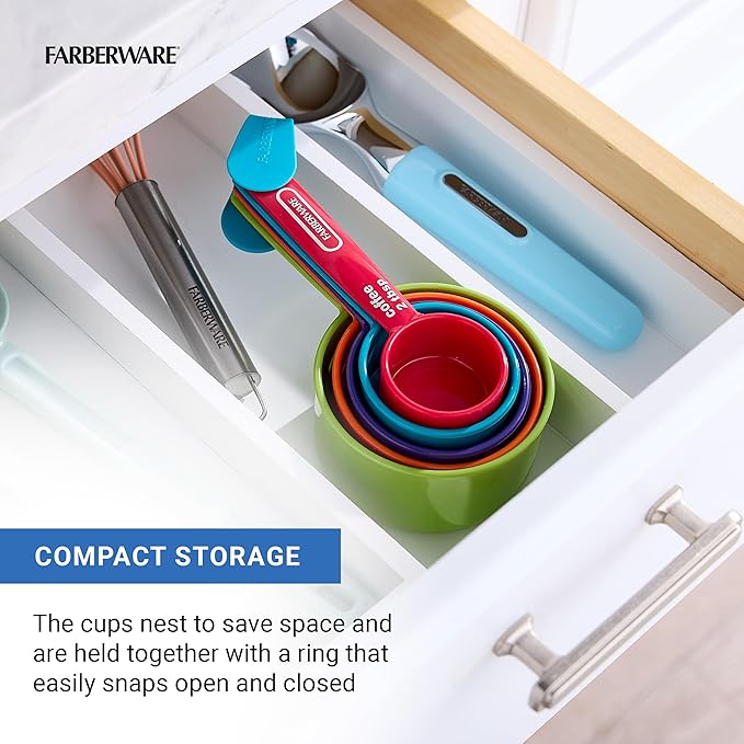 FARBERWARE 5-Piece Measuring Cup Set with Coffee Scoop, Durable Plastic Nesting Measuring Cups with Easy-Read Markings, BPA-Free, Dishwasher Safe - Image 5
