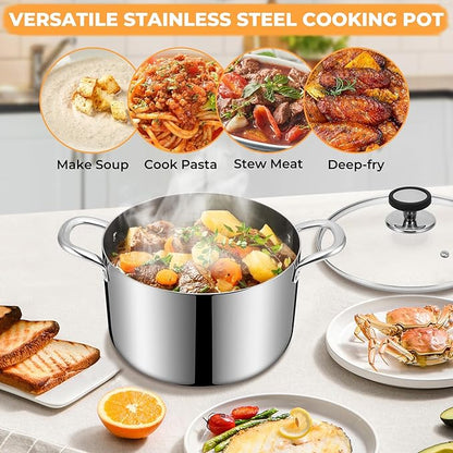 Tri-Ply Stainless Steel Stock Pot, 8 Quart Heavy Duty Induction Cooking Pot with Visible Lid for Pasta, Soup, Spaghetti, Sturdy & Double Handle, Dishwasher Safe - Image 8