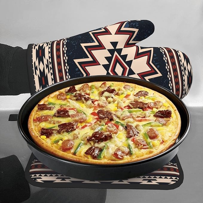 Oven Mitt and Pot Holders Sets - Boho Kitchen Mitts Decorative Tribal Oven Gloves Bohemian Hot Pads Set of 2 for Cooking BBQ Baking Grilling - Image 7