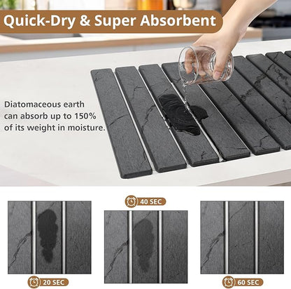 2 PCS Large Stone Dish Drying Mat for Kitchen Counter, Marbled Quick Dry Stone Dish Mats, Diatomaceous Earth Drying Pad, Foldable and Super Absorbent Dish Drying Stone Mat (Dark Gray 24"×16" & 8"×4") - Image 3
