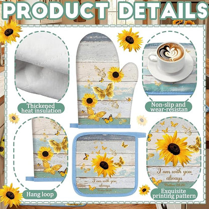 Fourluoo 10 Pcs Sunflower Kitchen Decor and Accessories Set Sunflower Kitchen Towels and Rugs Oven Mitts and Pot Holders for Cooking Baking Mom Housewarming Gifts - Image 5