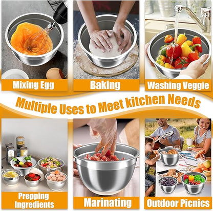 Mixing Bowls with Airtight Lids Set, 4 Stainless Steel Bowls Nesting Bowls & Colander, Kitchen Organizers and Storage Non-Slip Bottom, Size 1.5/2.0/2.5/4.5QT, Great for Mixing & Serving, Khaki - Image 5